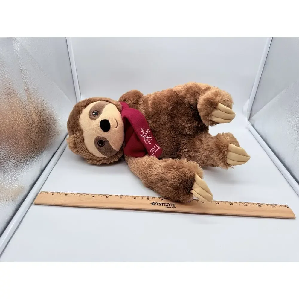 PetSmart Serene Sloth Plush Toy 2021 Christmas Red Scarf Squeaks Brown 15